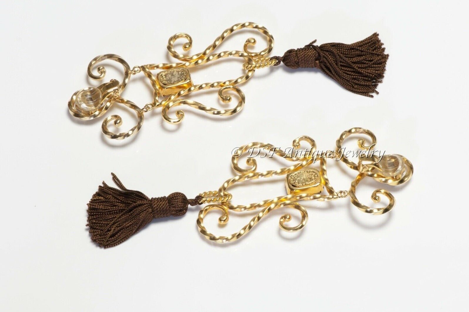 Yves Saint Laurent Rive Gauche Long Brown Green Crystal Tassel Earrings