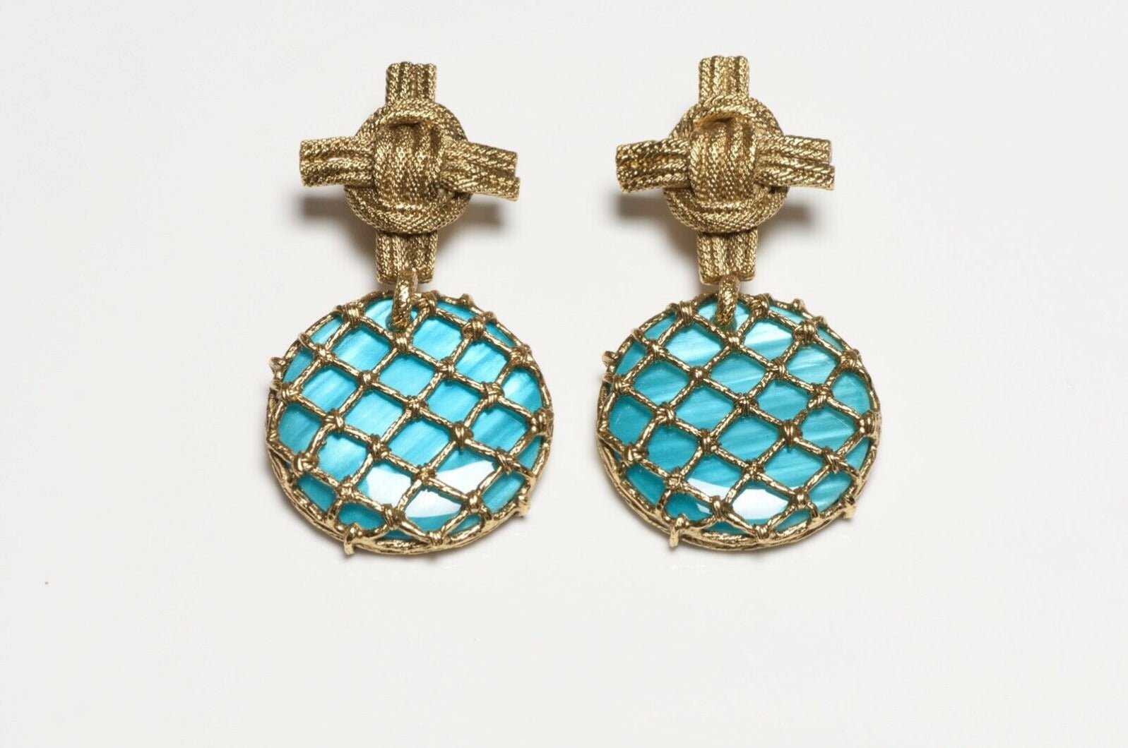 Yves Saint Laurent Rive Gauche Long Turquoise Lucite Cross Earrings