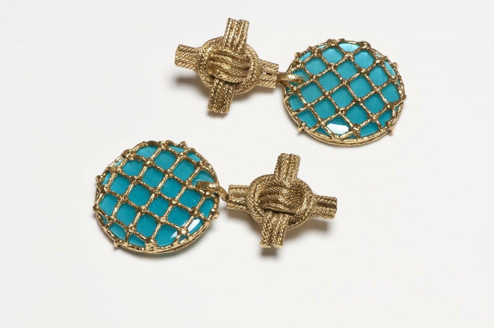 Yves Saint Laurent Rive Gauche Long Turquoise Lucite Cross Earrings