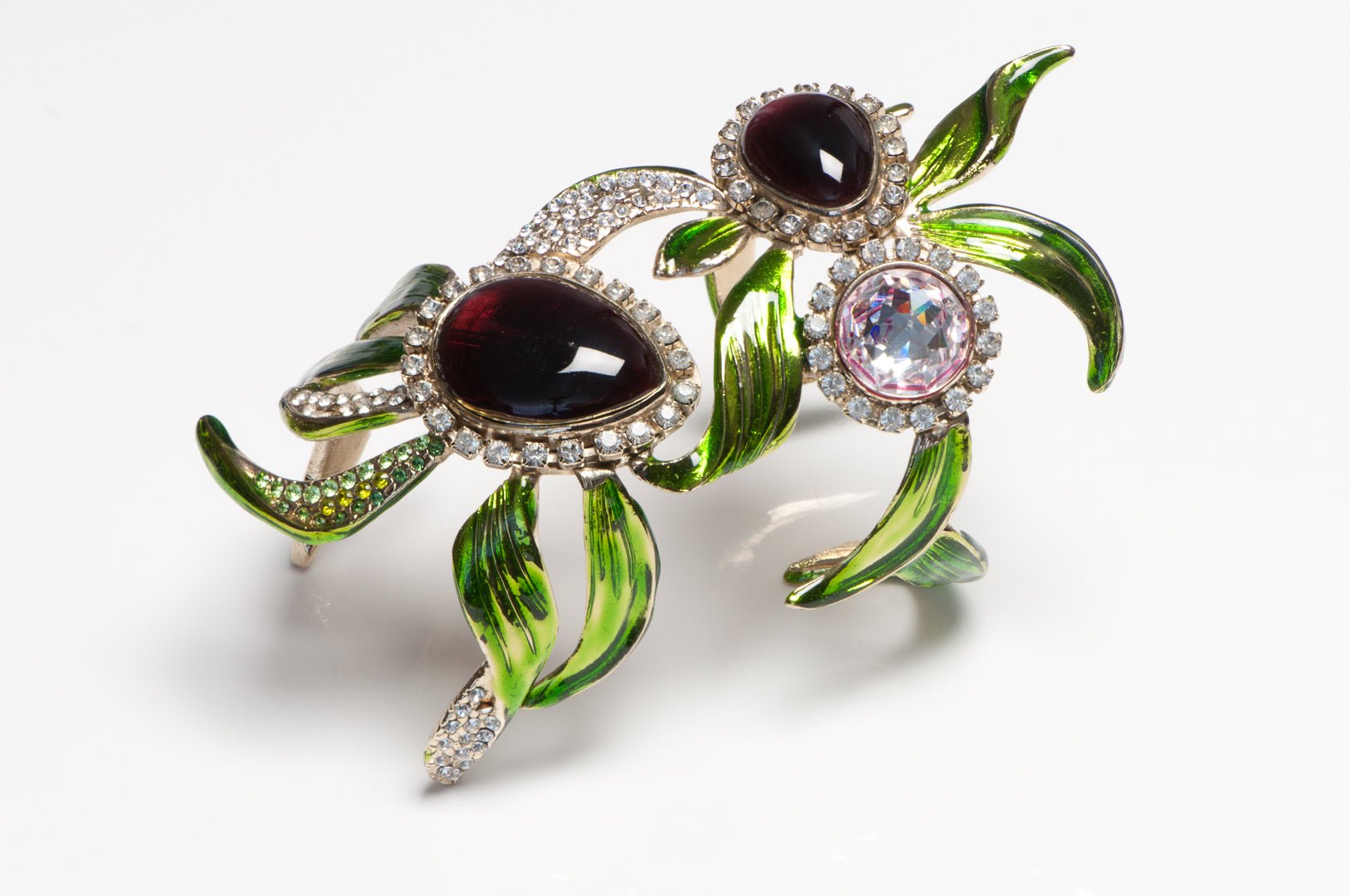 Yves Saint Laurent Spring 2004 Tom Ford Green Enamel Crystal Orchid Cuff Bracelet