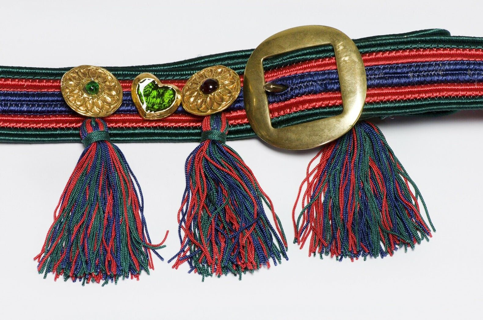 Yves Saint Laurent YSL 1970’s Rive Gauche Gripoix Glass Enamel Heart Tassel Belt