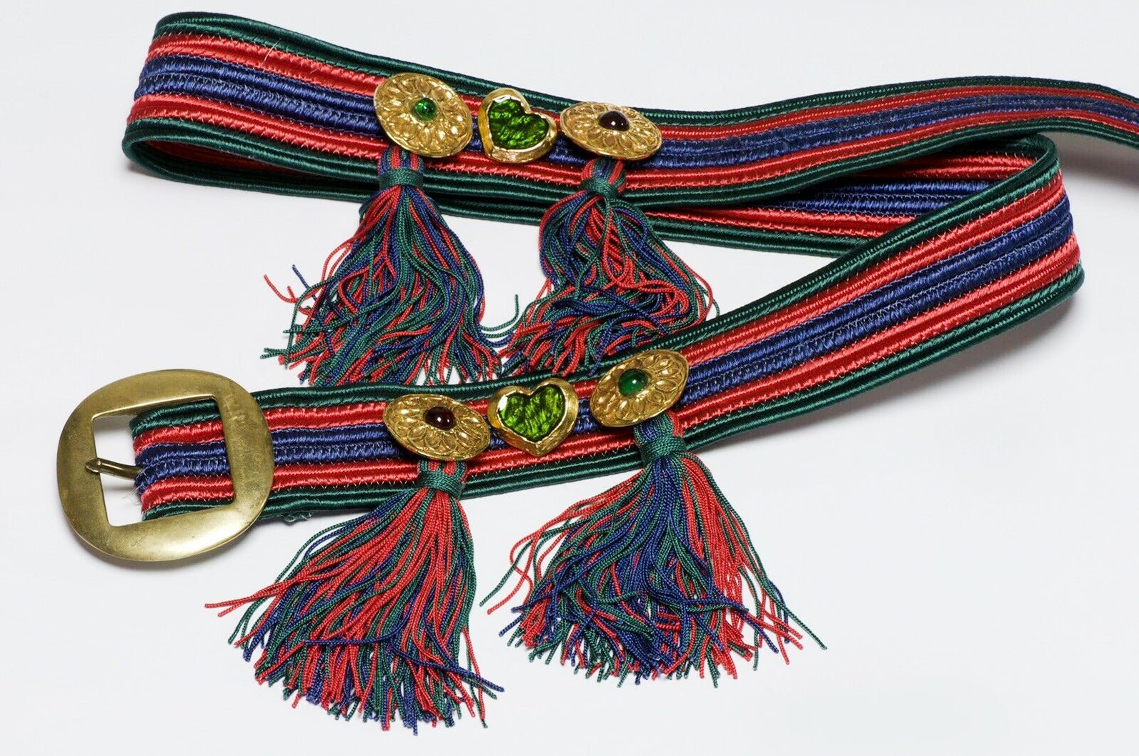 Yves Saint Laurent YSL 1970’s Rive Gauche Gripoix Glass Enamel Heart Tassel Belt