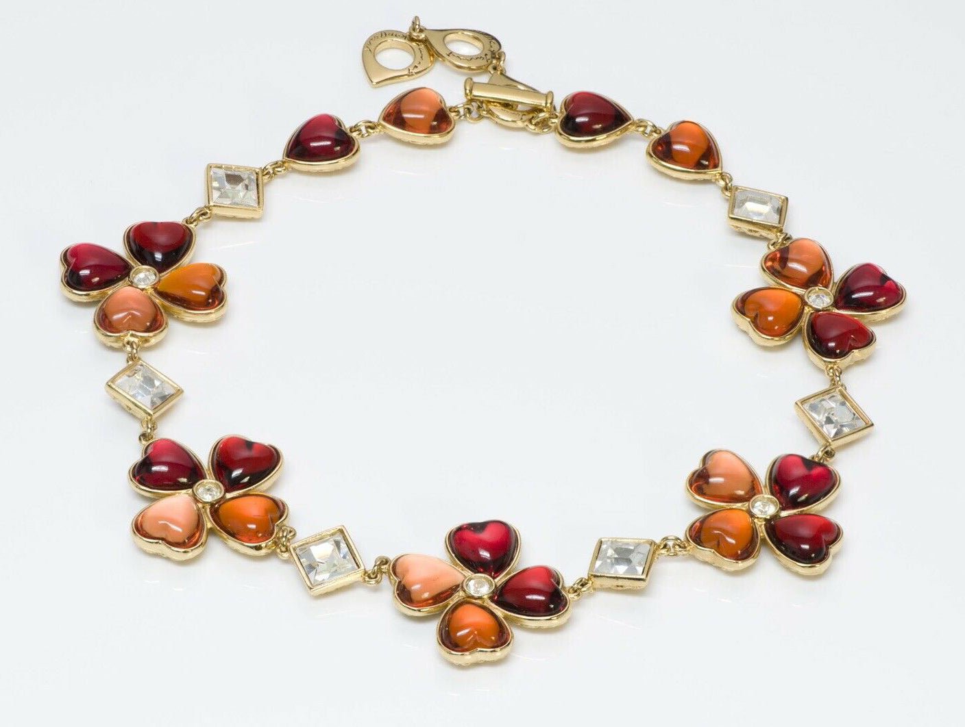 Yves Saint Laurent YSL 1980’s Lucite Heart Flower Necklace