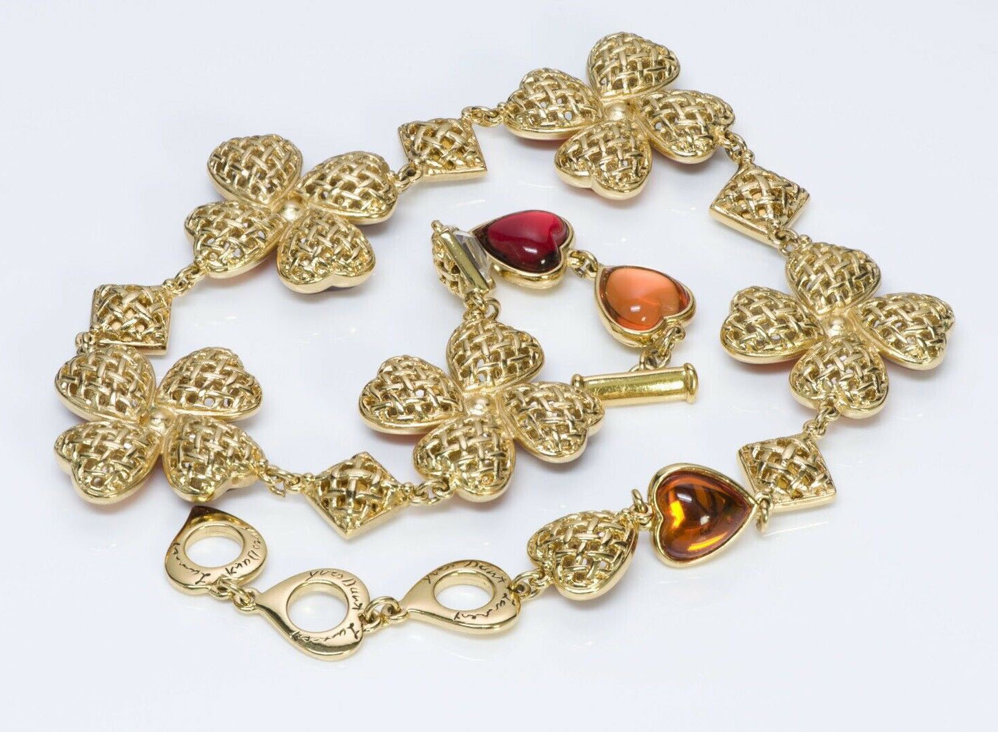 Yves Saint Laurent YSL 1980’s Lucite Heart Flower Necklace