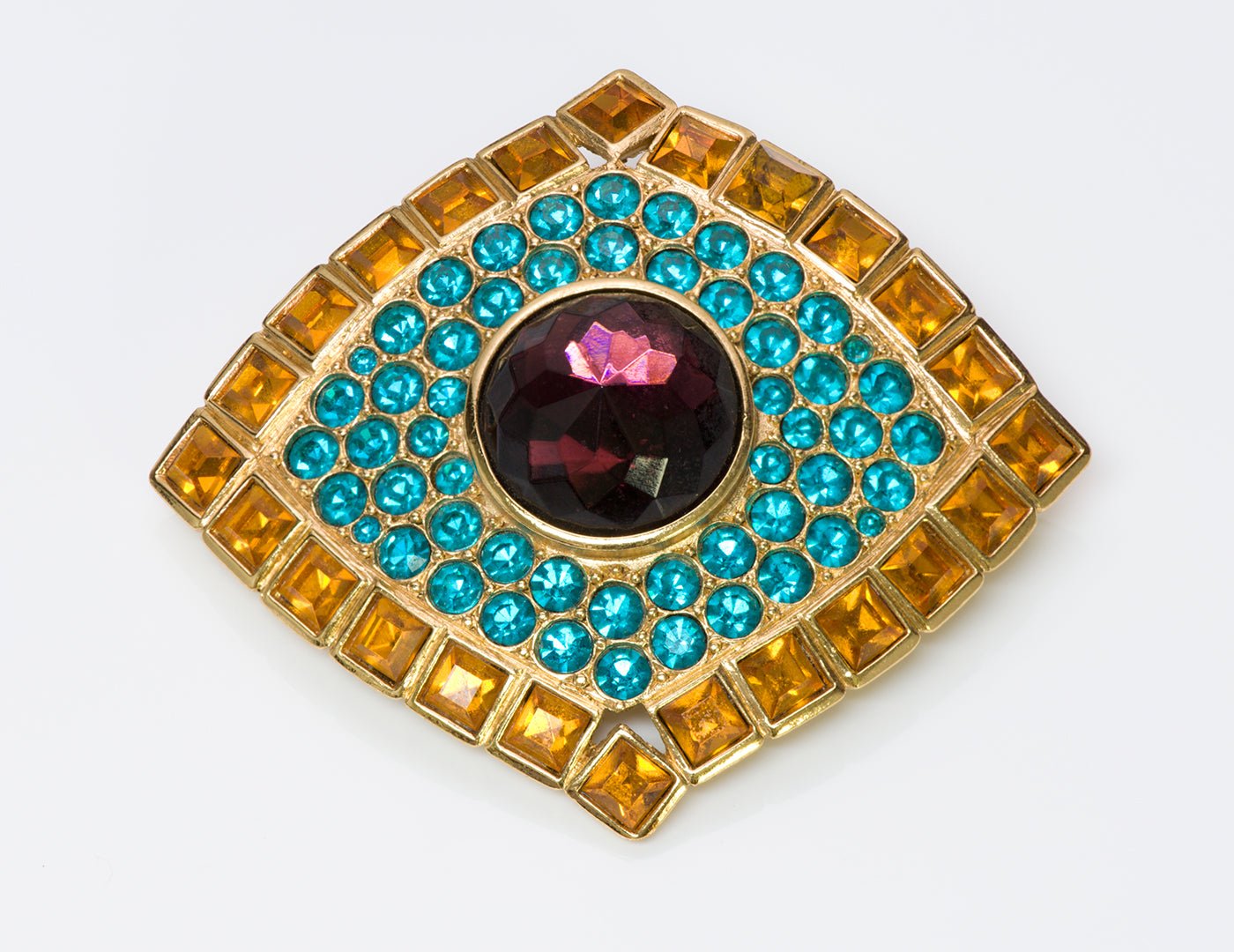 Yves Saint Laurent YSL Multi Color Crystal Pendant Brooch