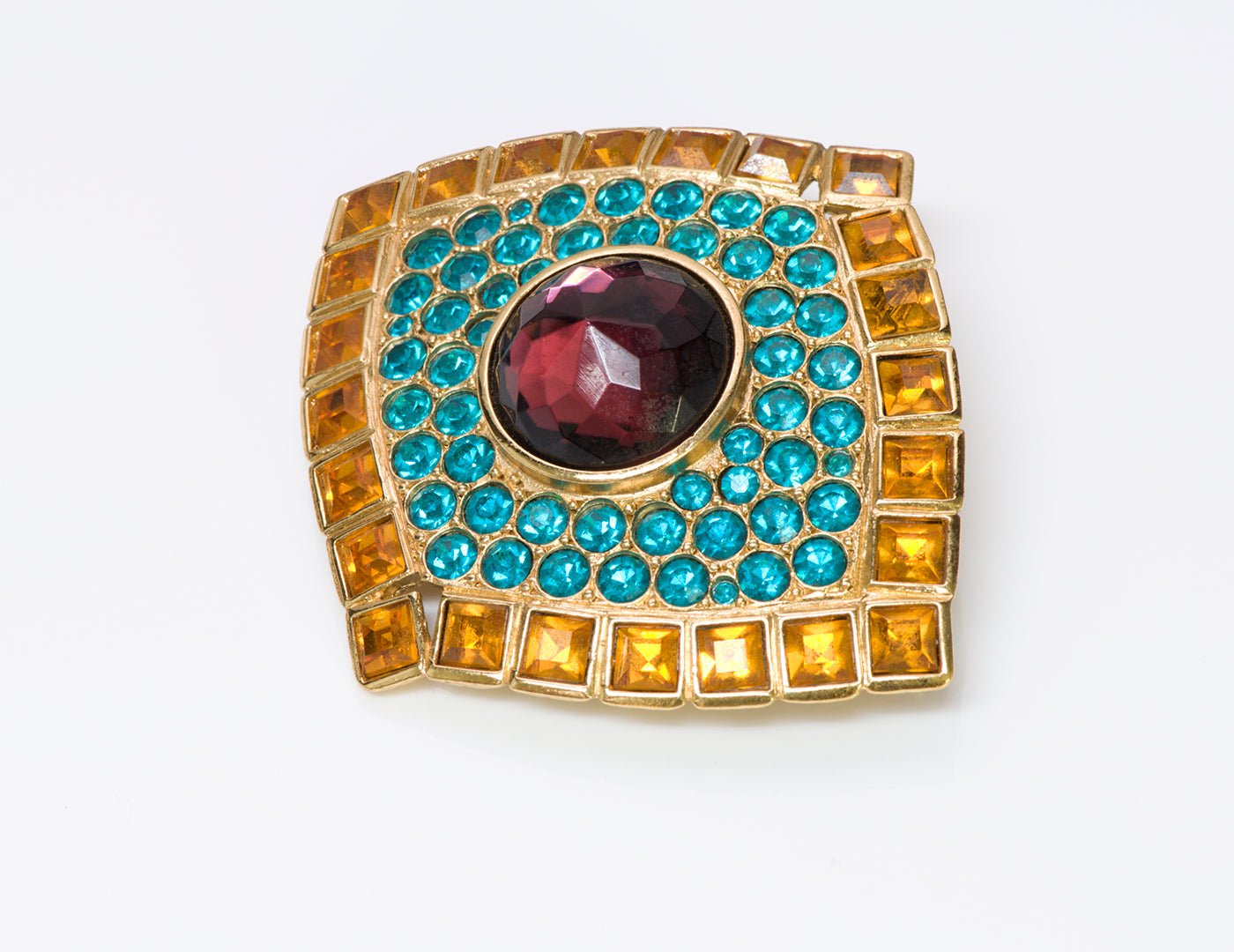 Yves Saint Laurent YSL Multi Color Crystal Pendant Brooch