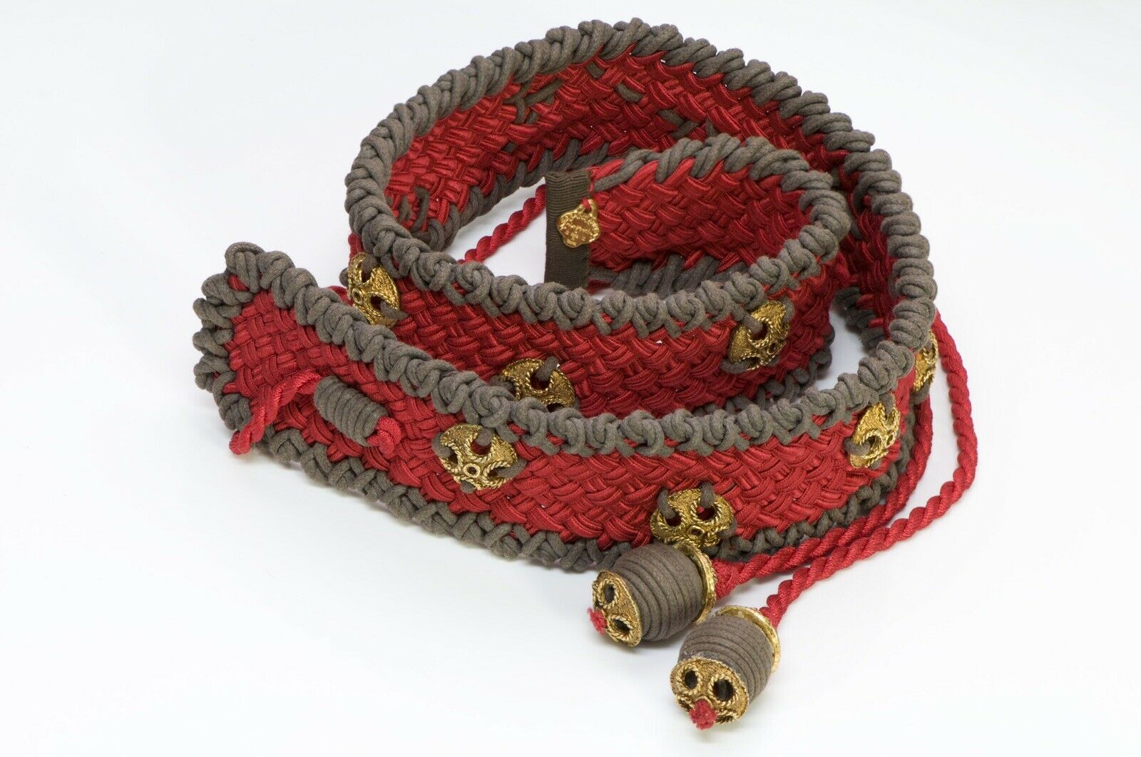 Yves Saint Laurent YSL Rive Gauche 1970’s Red Brown Woven Tassel Women’s Belt