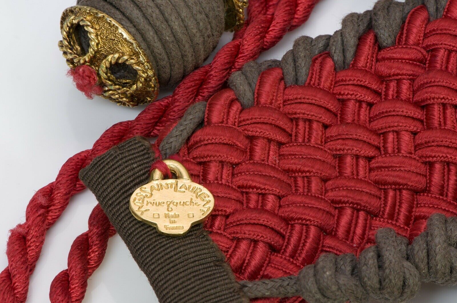 Yves Saint Laurent YSL Rive Gauche 1970’s Red Brown Woven Tassel Women’s Belt