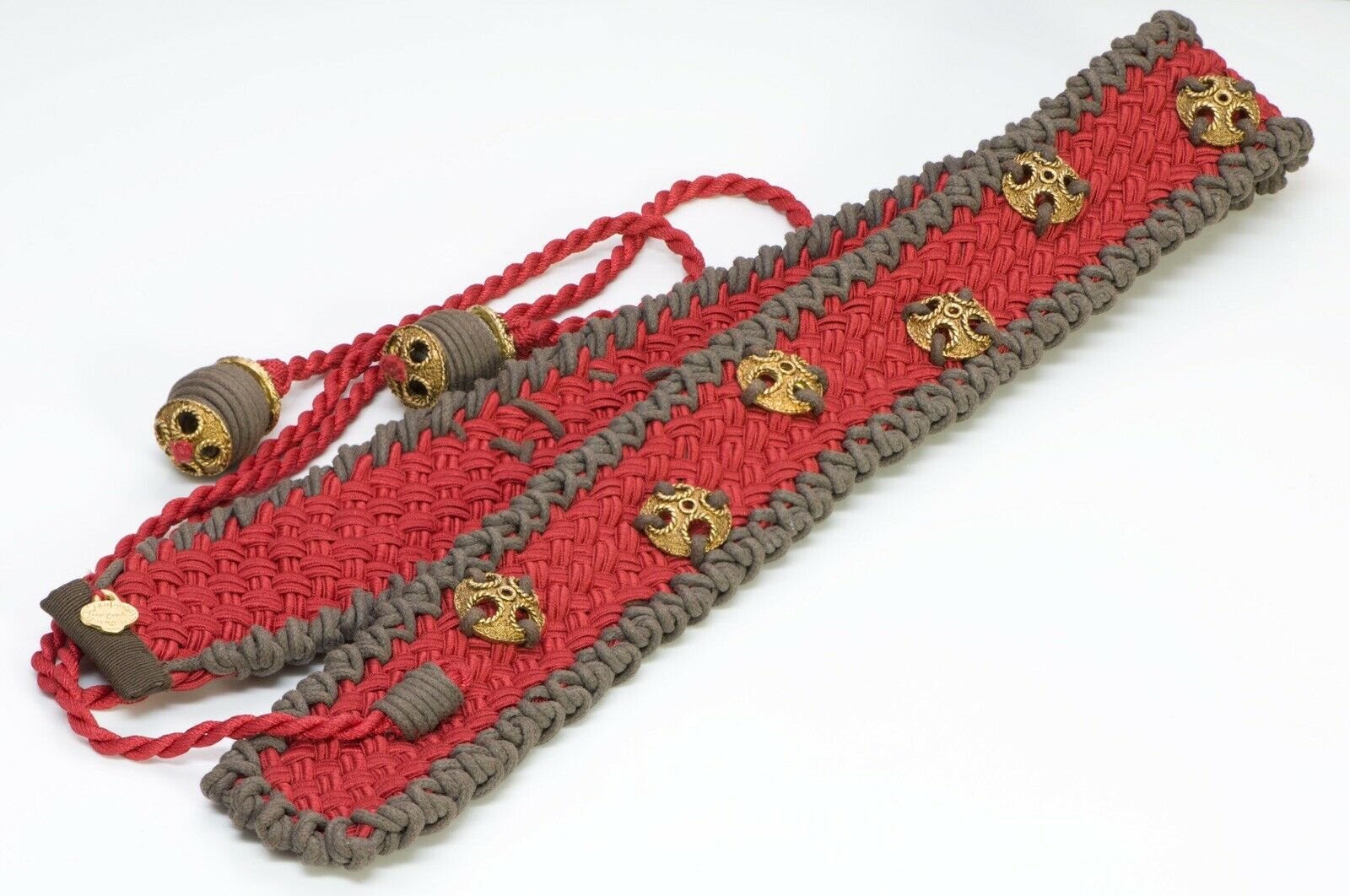 Yves Saint Laurent YSL Rive Gauche 1970’s Red Brown Woven Tassel Women’s Belt