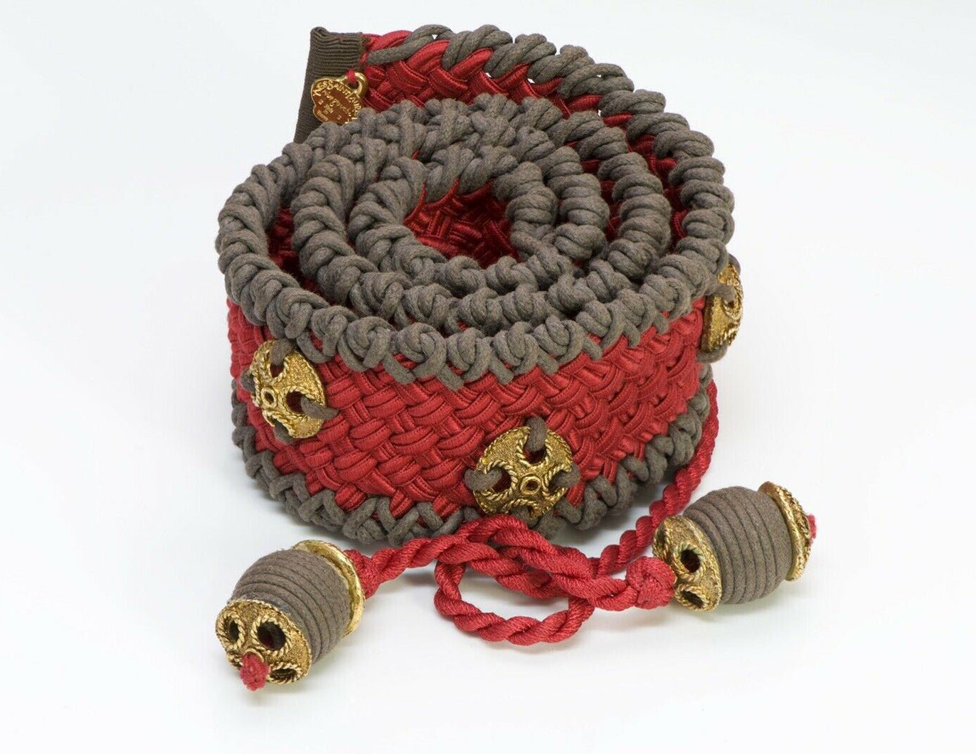 Yves Saint Laurent YSL Rive Gauche 1970’s Red Brown Woven Tassel Women’s Belt