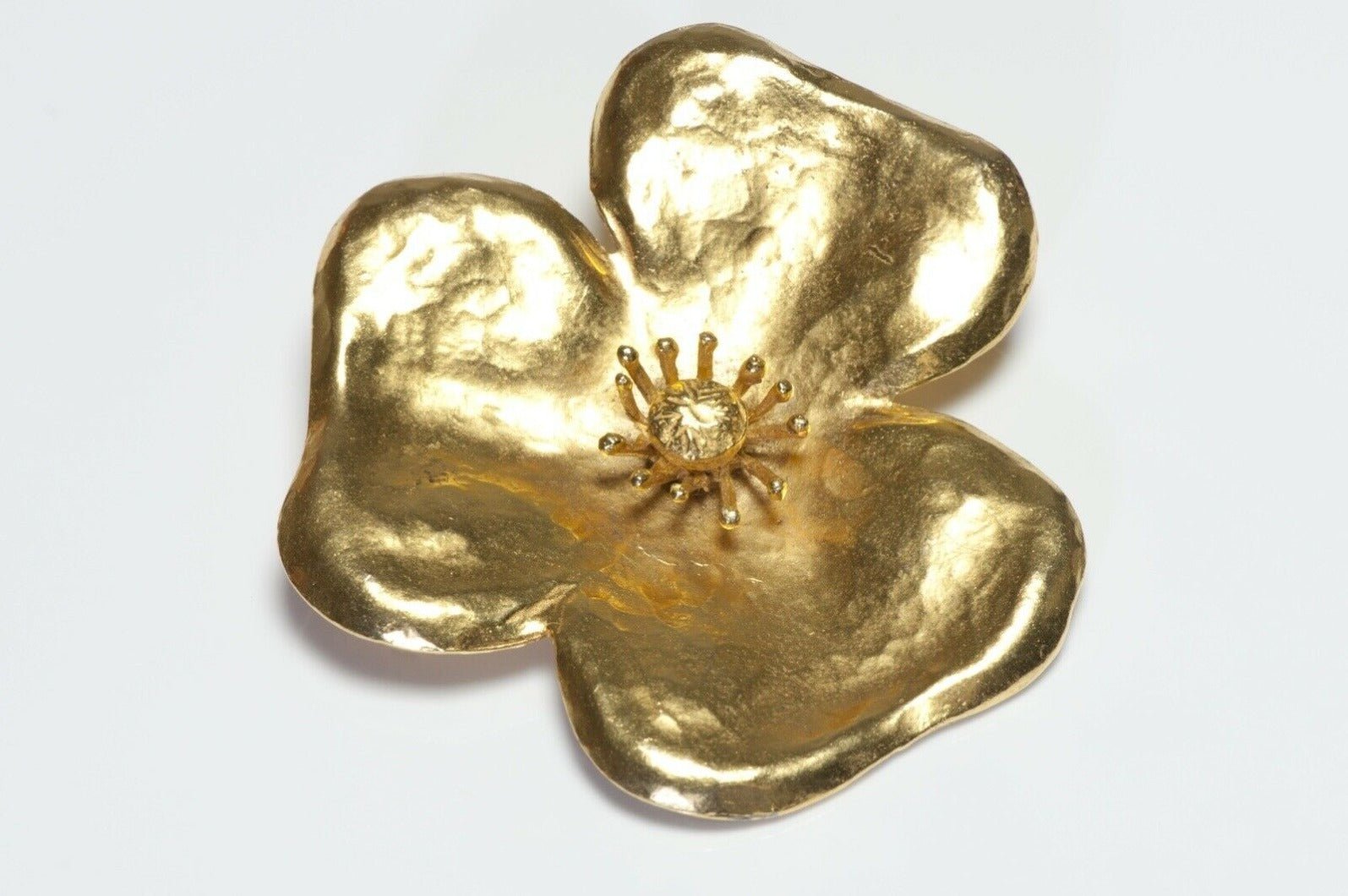 Yves Saint Laurent YSL Rive Gauche Gold Plated Pansy Flower Brooch