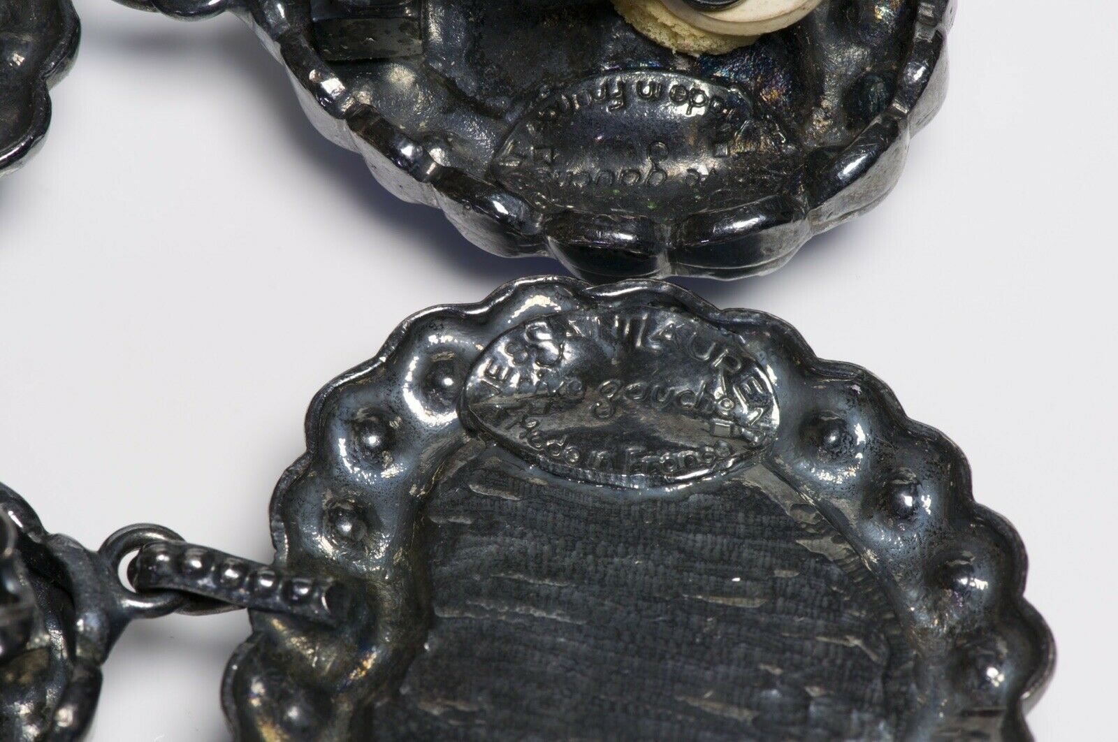 Yves Saint Laurent YSL Rive Gauche Long Blue Green Crystal Glass Heart Earrings