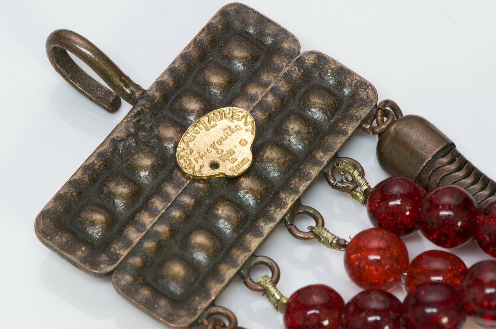 Yves Saint Laurent YSL Rive Gauche Red Glass Beads Chain Tassel Women’s Belt