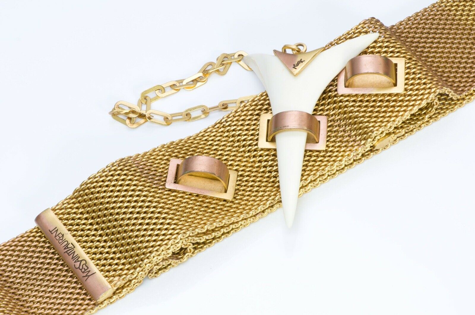 Yves Saint Laurent YSL Wide Pink Yellow Metal Mesh Women's Belt