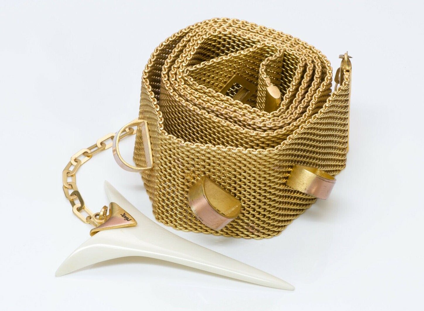 Yves Saint Laurent YSL Wide Pink Yellow Metal Mesh Women's Belt