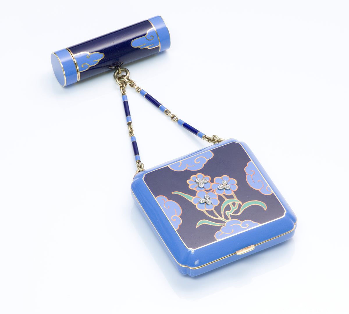 Art Deco Enamel Diamond Gold Compact Lipstick
