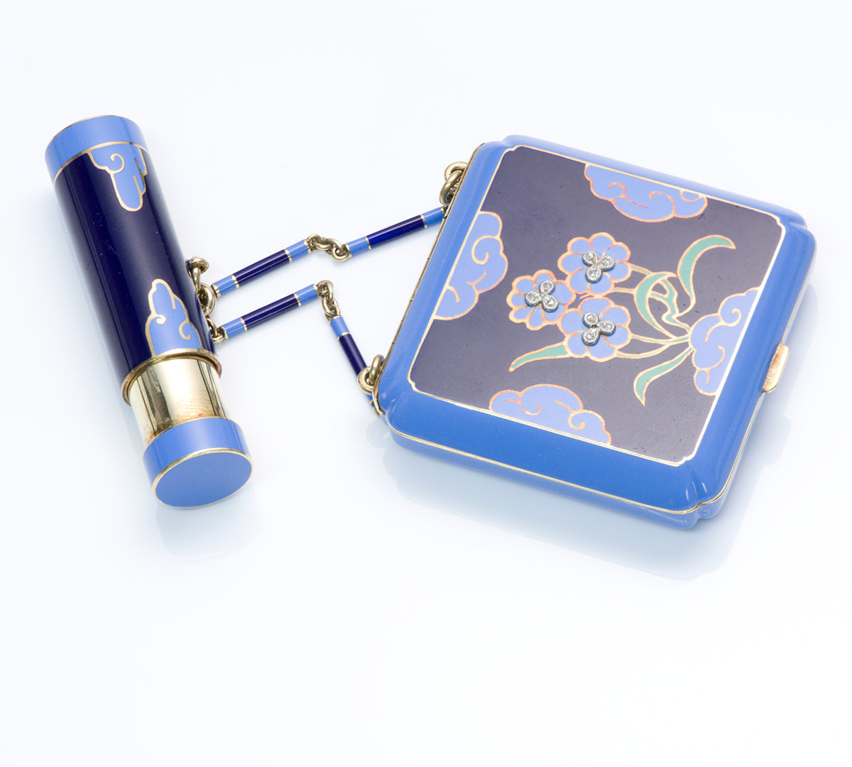 Art Deco Enamel Diamond Gold Compact Lipstick