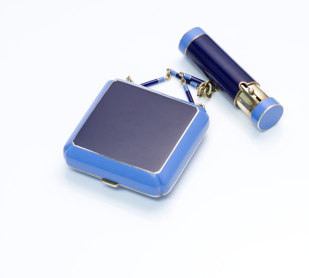 Art Deco Enamel Diamond Gold Compact Lipstick