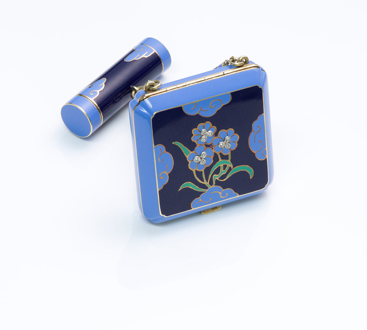 Art Deco Enamel Diamond Gold Compact Lipstick