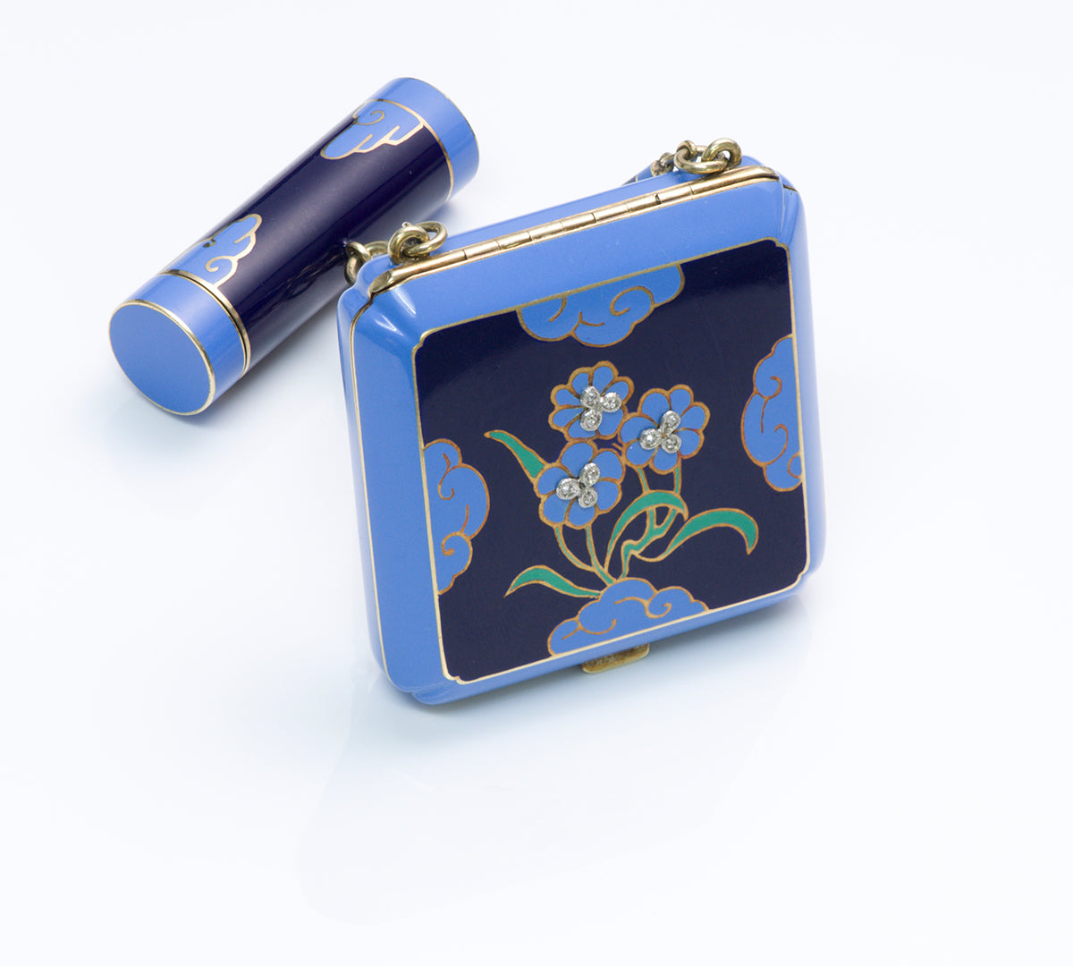 Art Deco Enamel Diamond Gold Compact Lipstick