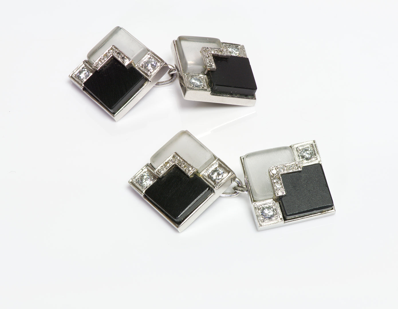 Art Deco Platinum Diamond Onyx Crystal Cufflinks