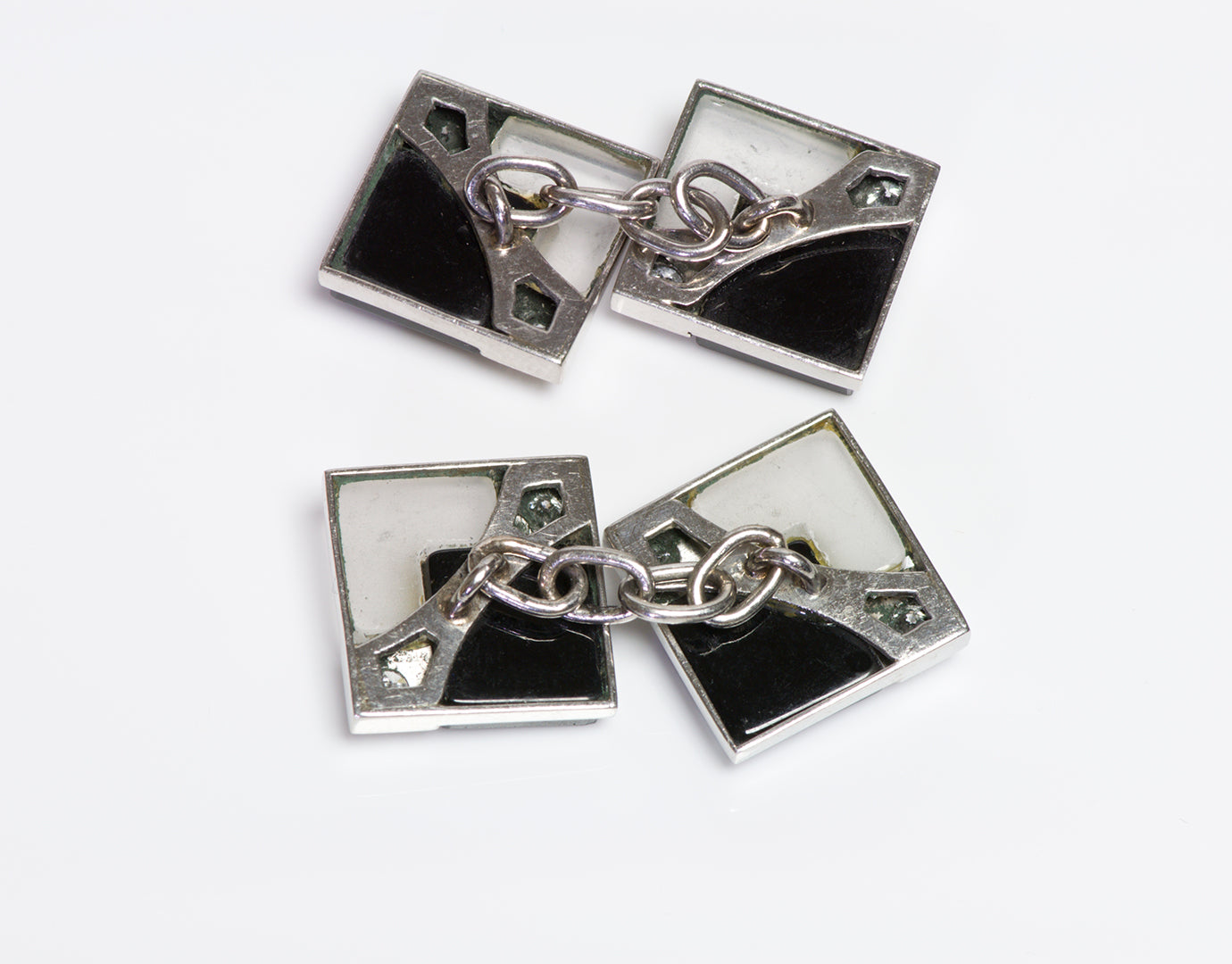 Art Deco Platinum Onyx Crystal Cufflinks