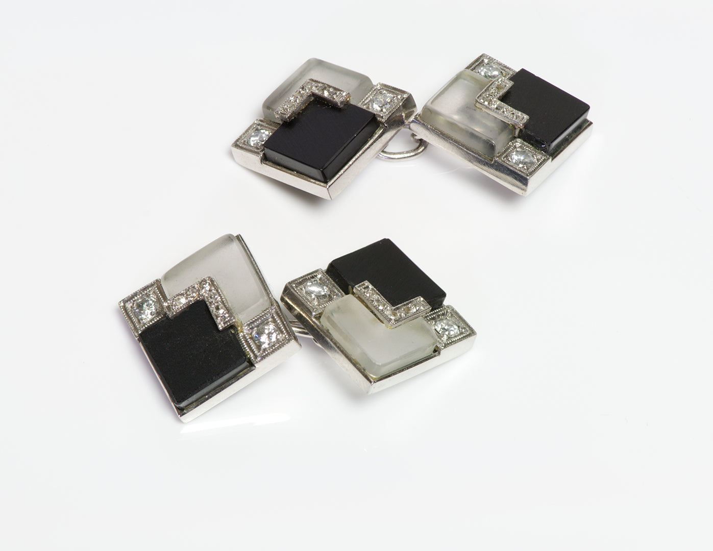 Art Deco Diamond Onyx Crystal Cufflinks