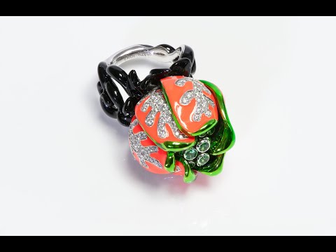 Christian Dior Milly Carnivora 18K Gold Enamel Tsavorite Diamond Ring