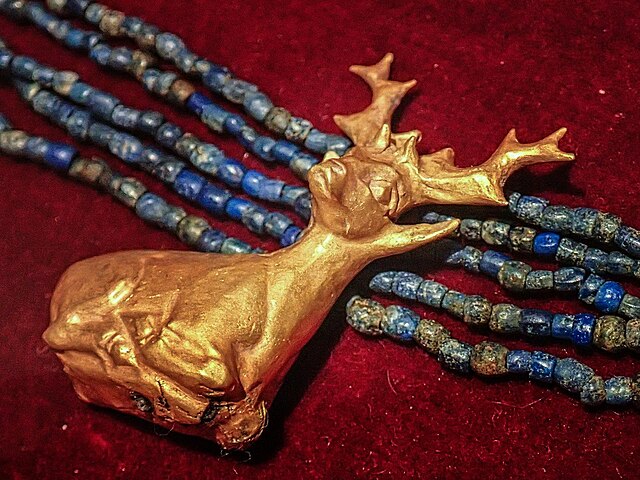 Lapis lazuli necklace with gold deer pendant