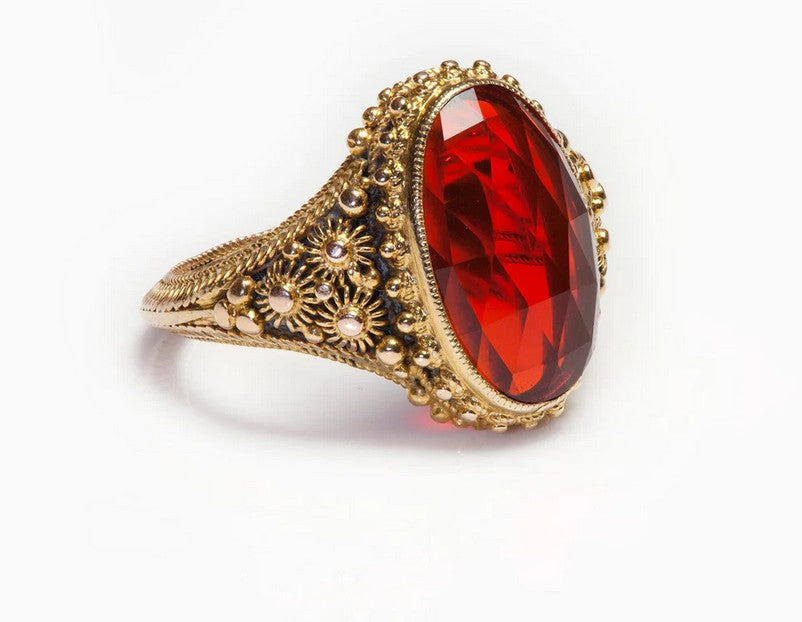 Louis Comfort Tiffany Fire Opal Filigree Gold Ring