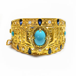 Egyptian Revival Motif 18K Gold Gemstone Turquoise Bracelet