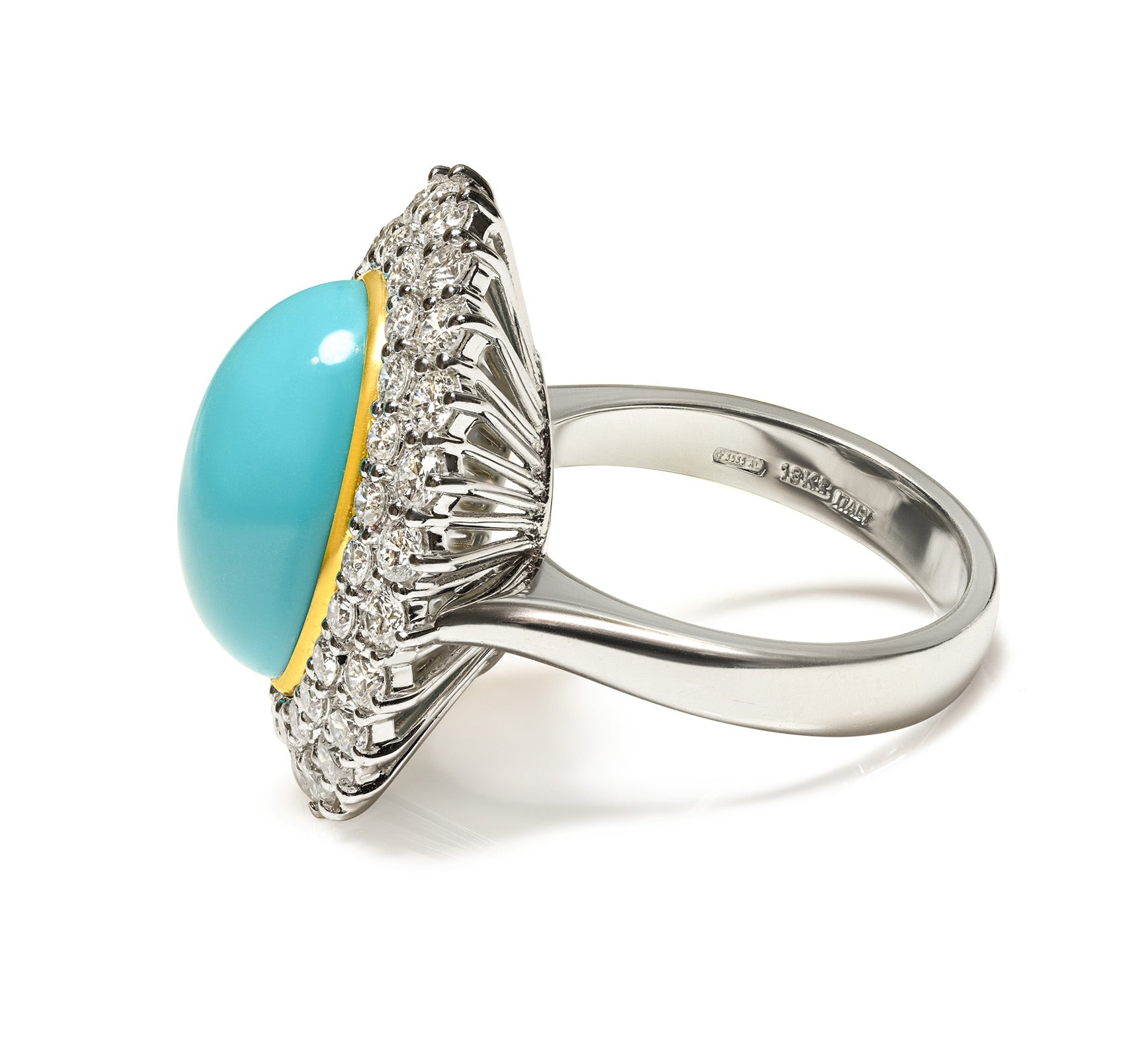 Turquoise Cabochon and Diamond Ring in 18K White Gold