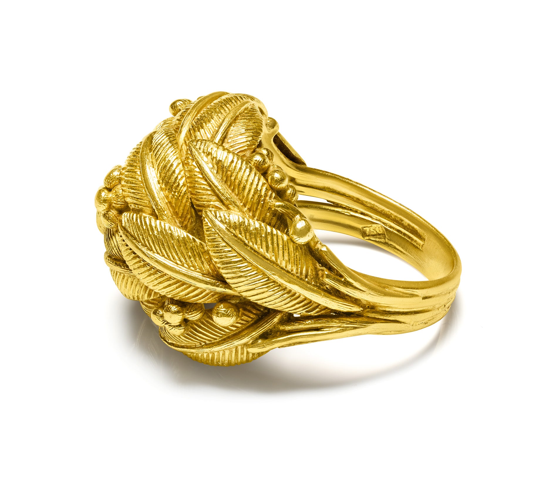 Vintage 18K Yellow Gold Sculpted Leaf Design Ring 750 hallmark