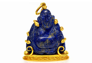 Lapis Lazuli Buddha Amulet with Snakes, Mounted in 18K Gold