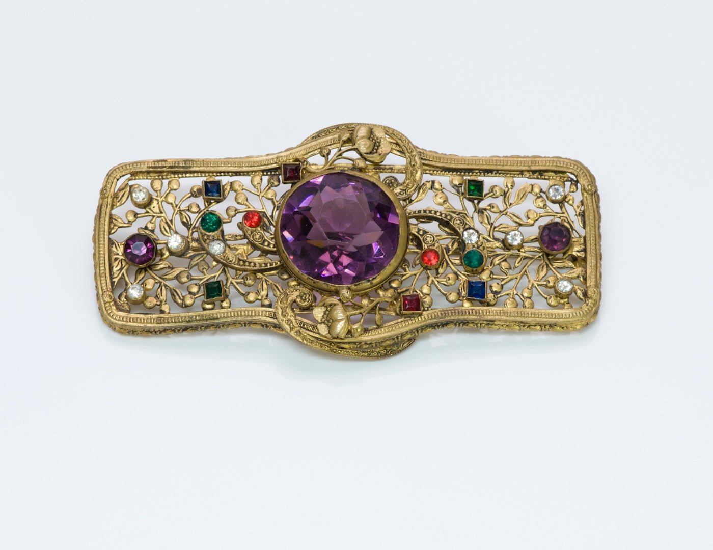 1940's Filigree Purple Crystal Brooch