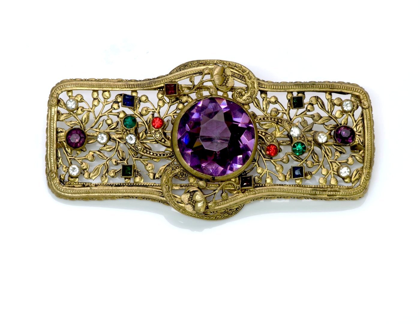 1940's Filigree Purple Crystal Brooch