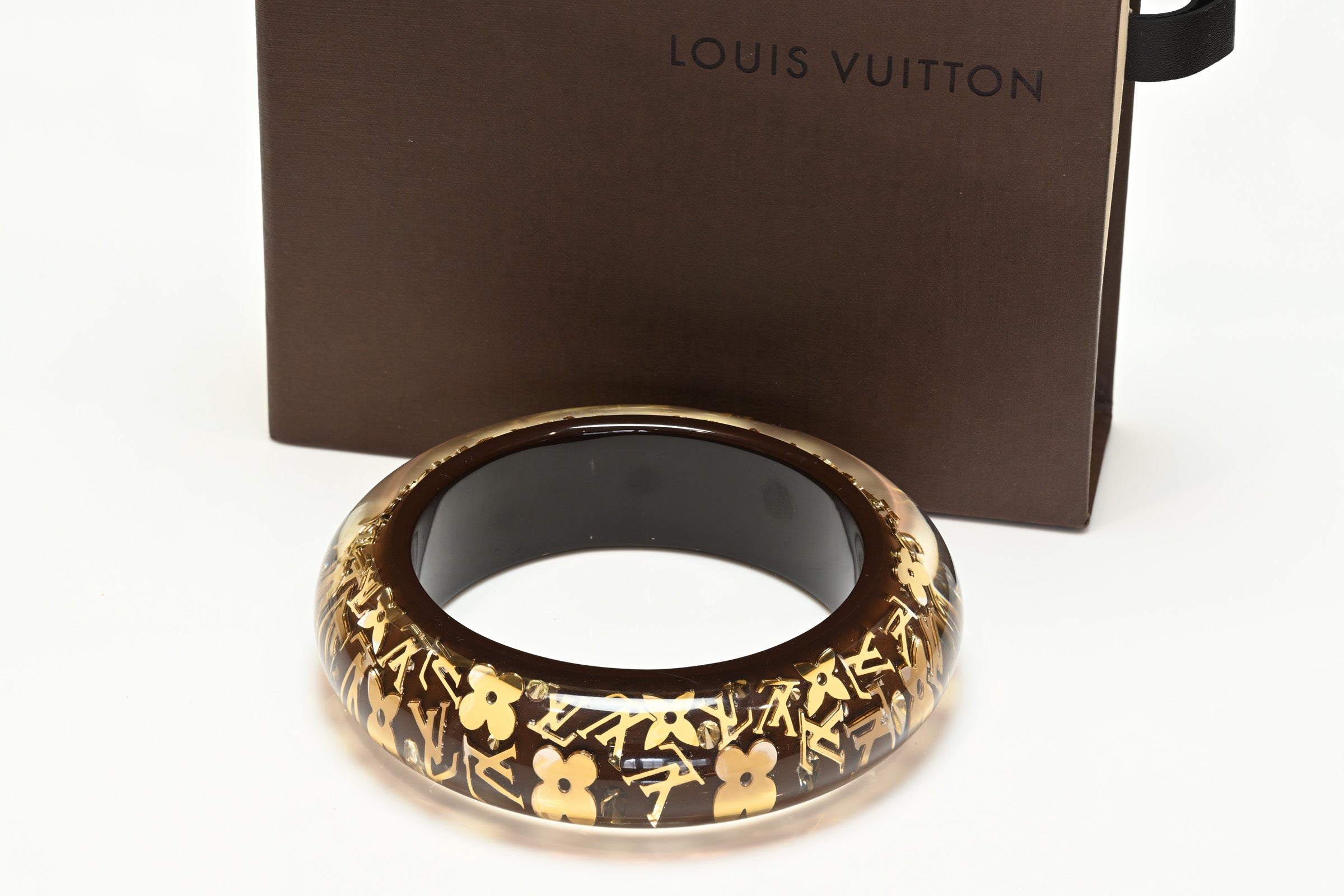 Vintage Louis Vuitton Paris Brown Monogram Lucite Bangle Bracelet 3