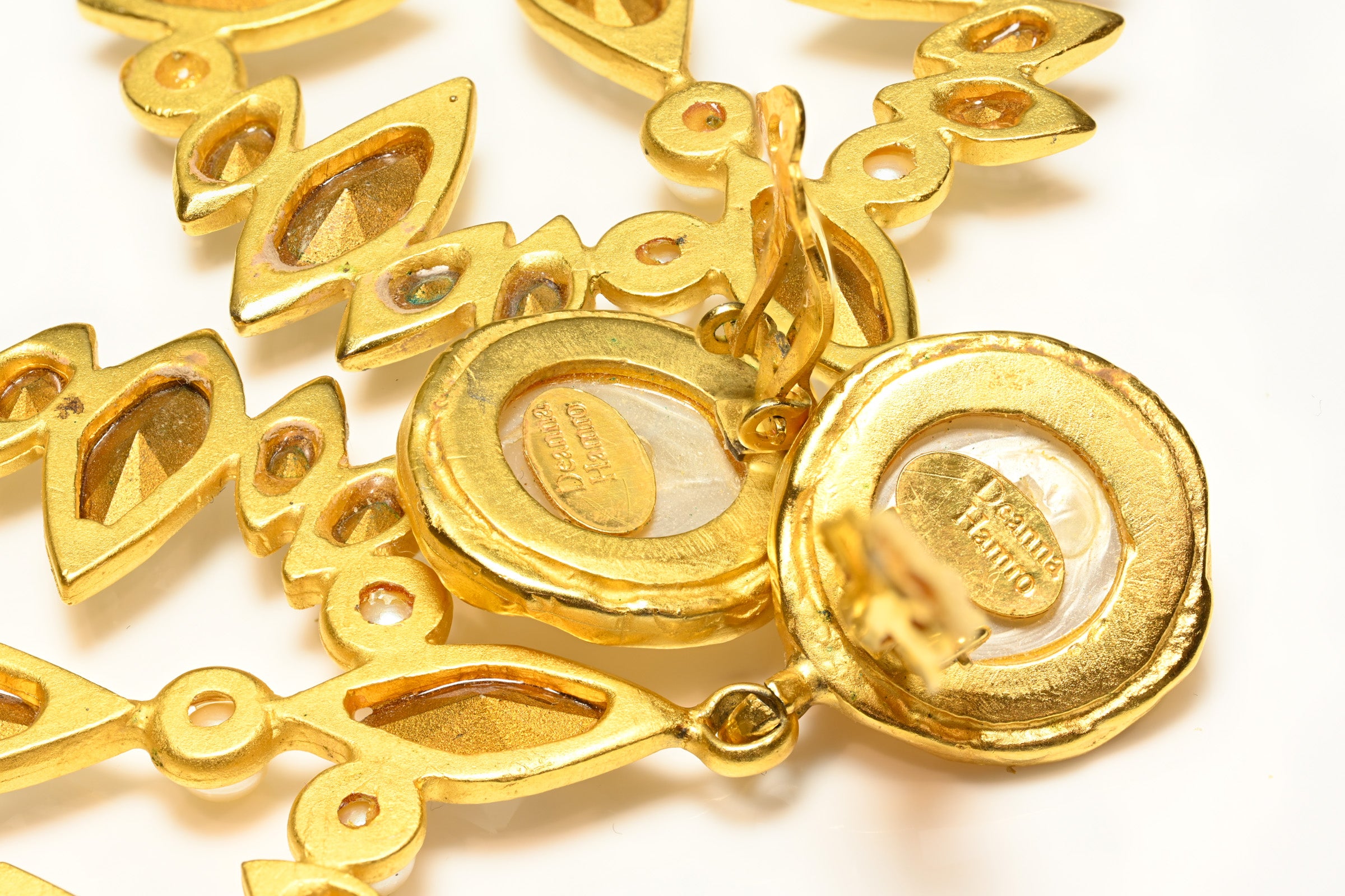 Vintage Deanna Hamro Gold Plated Pearl Drop Earrings 3