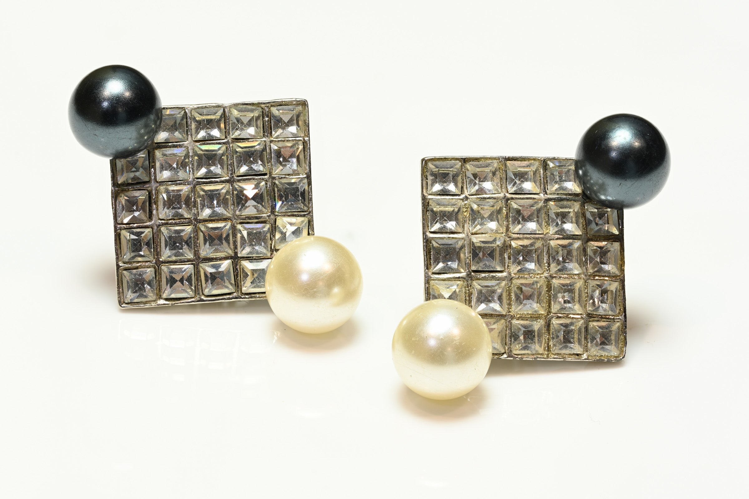 Vintage Yves Saint Laurent YSL Yin and Yang Pearl Crystal Earrings 1