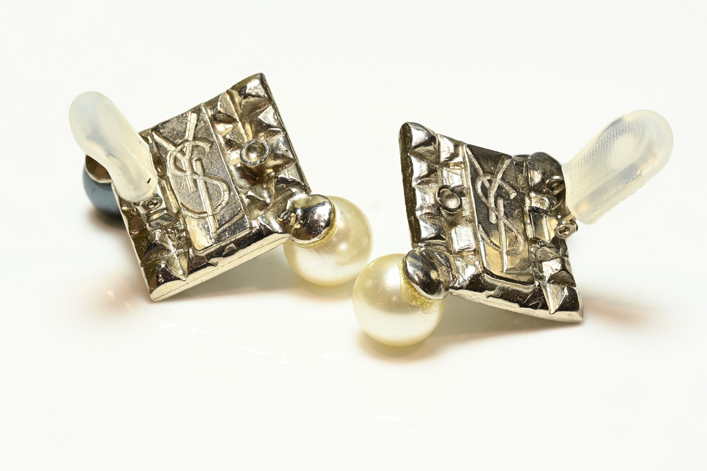 Vintage Yves Saint Laurent YSL Yin and Yang Pearl Crystal Earrings 2