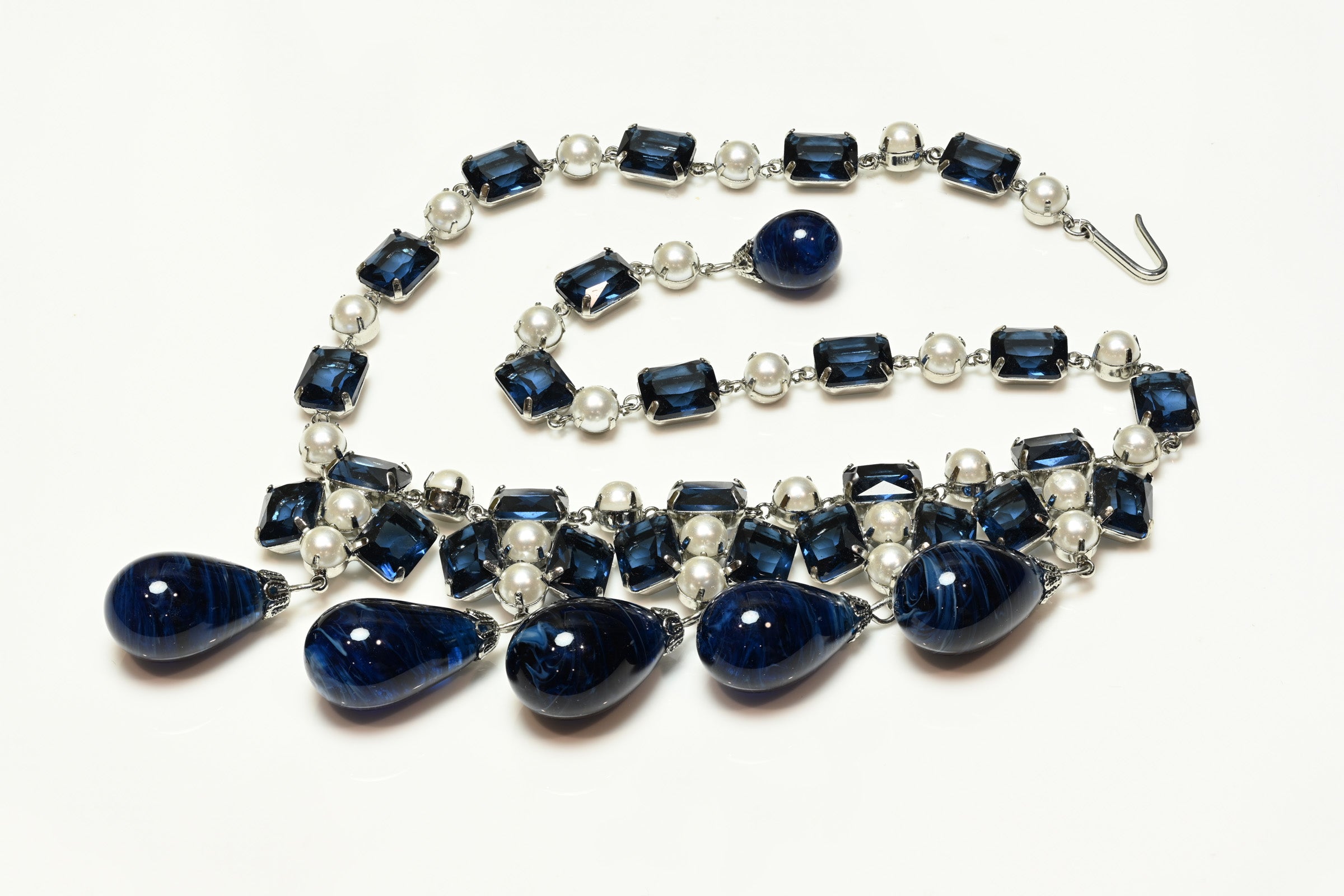 Vintage 1963 Henkel & Grosse Germany Blue Glass Crystal Pearl Necklace 1