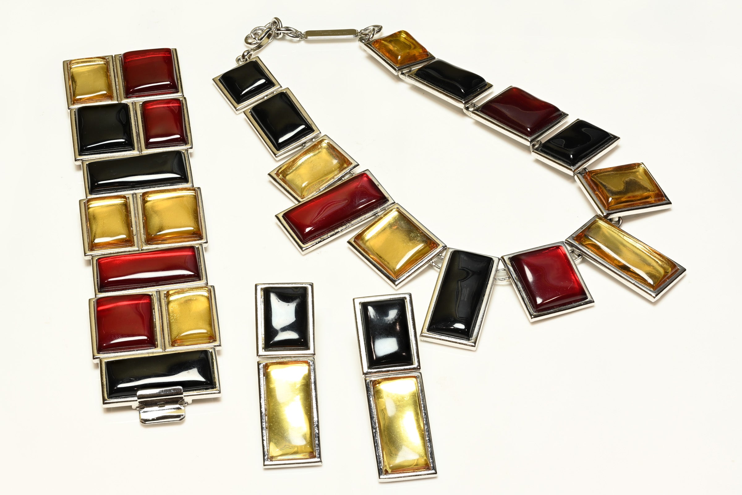 Vintage Yves Saint Laurent Red Yellow Black Mondrian Style Set