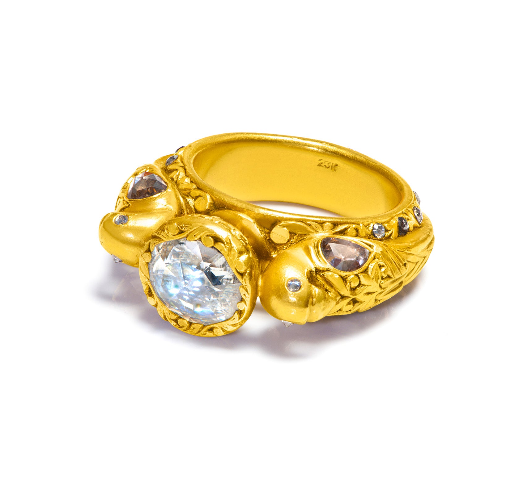 23K Gold Rose Diamond Figural Men’s Ring