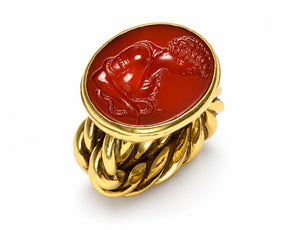 High-Karat Gold Carnelian Intaglio Ring with Classical Figure