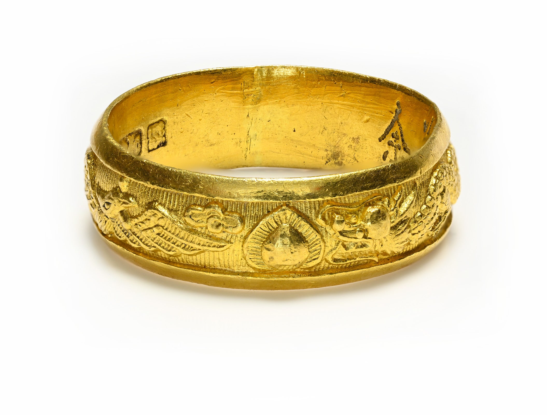 Vintage 24K Gold Chinese Dragon Phoenix Ring 