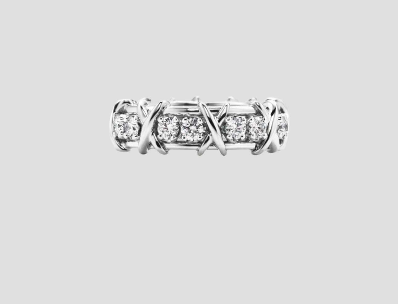 Tiffany & Co. Schlumberger 18 Stone Platinum Diamond x Ring