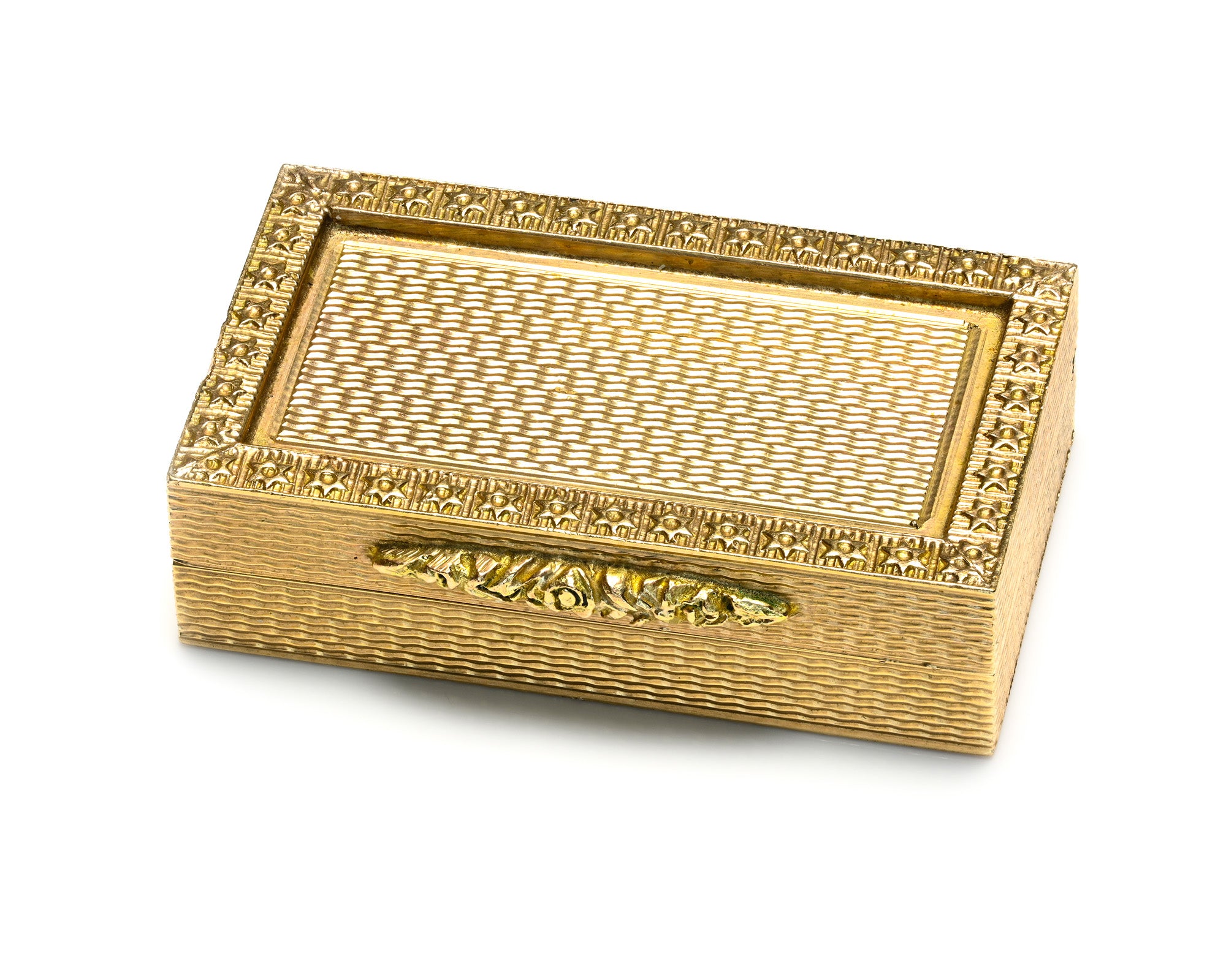 A Refined Antique English Gold Box with Engine-Turned Detailing