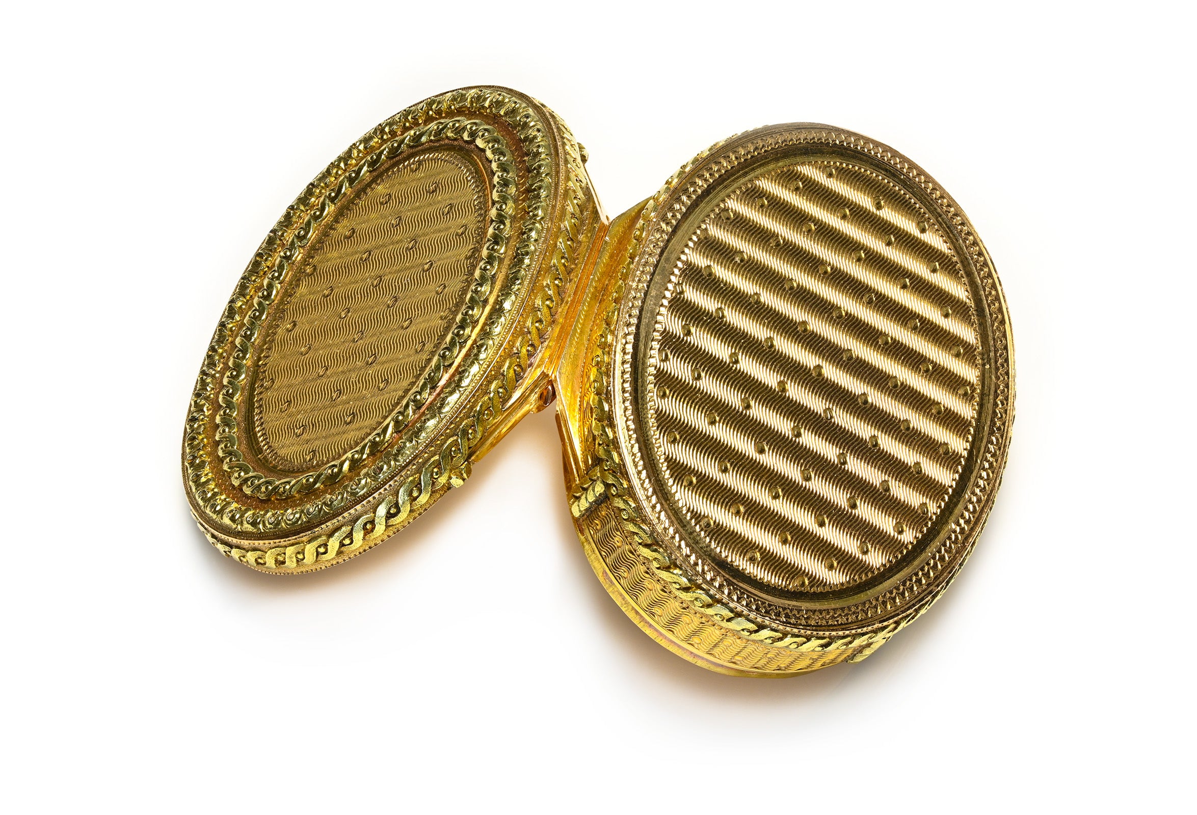 Antique French 18K Yellow Gold Engraved Oval Box