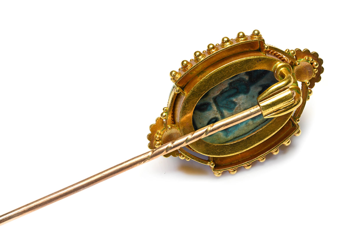 Ancient Egyptian Faience Scarab Royal Seal Victorian Gold Pin 