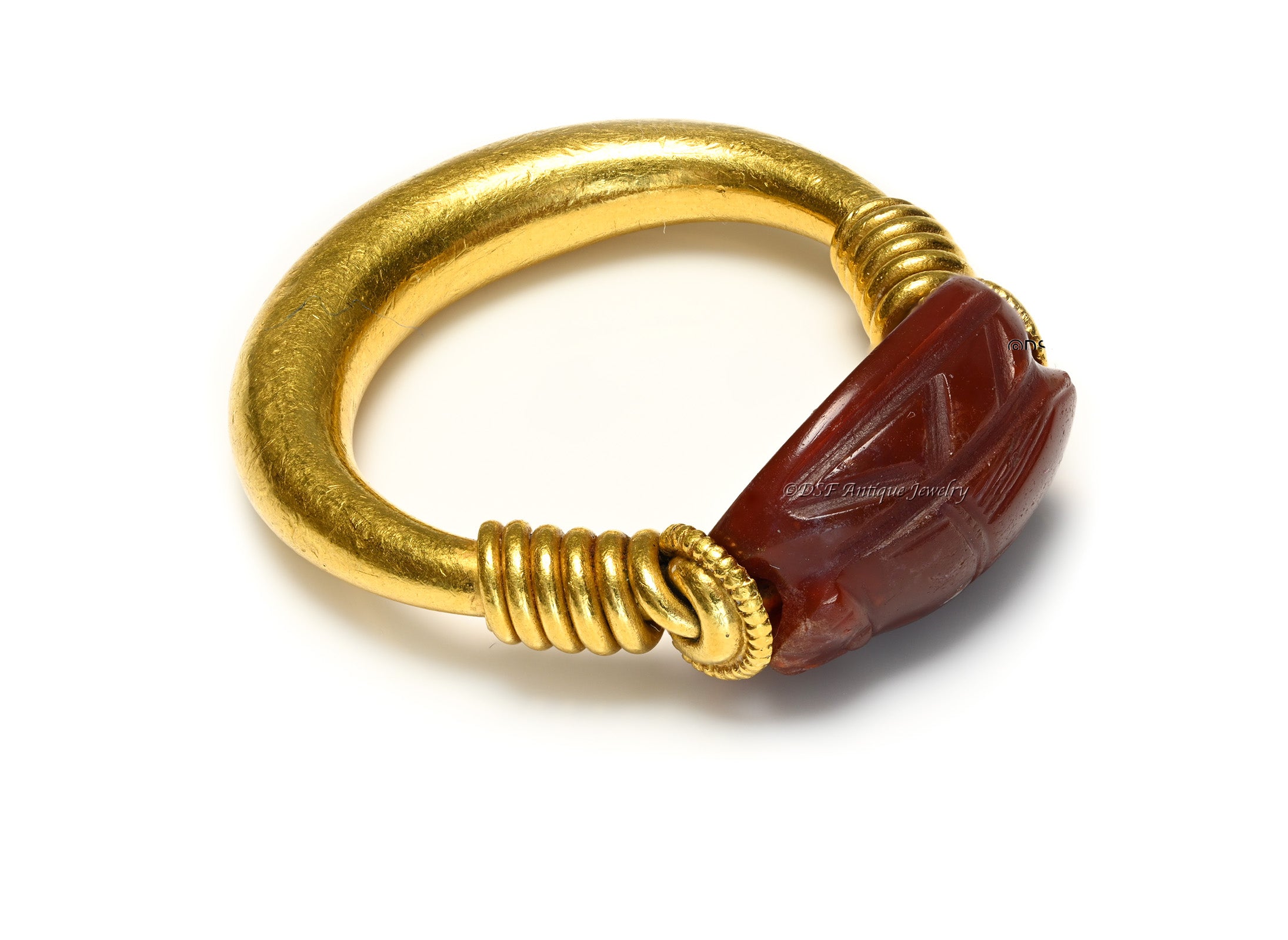 Ancient Ring Scarab set in High Karat Gold  Carnelian Intaglio